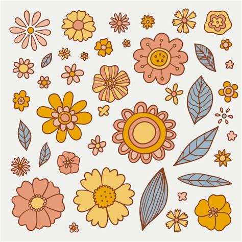 Premium Vector Set Of Retro Groovy Flowers Collection Of Different