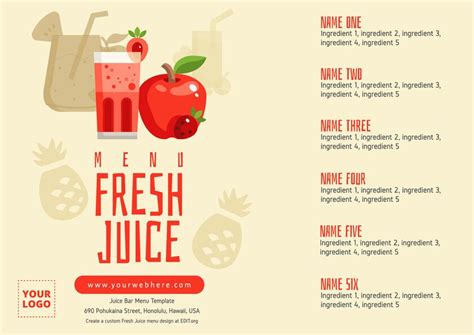 Design Juice Bar Menu Templates Online