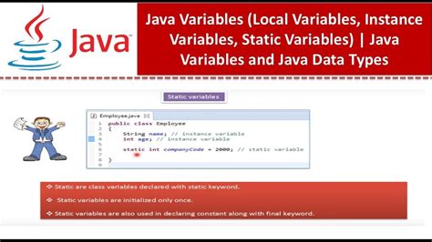 Any variable when declared with the keyword static is known as static variable or class variable in java. Java Variables (Local Variables, Instance Variables ...