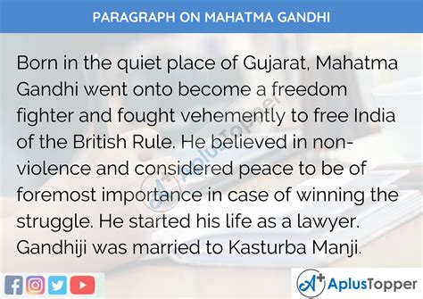 Paragraph On Mahatma Gandhi 100 150 200 250 To 300 Words For Kids