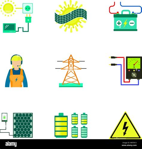 Electric Power Station Icon Set Flat Set Of 9 Electric Power Station