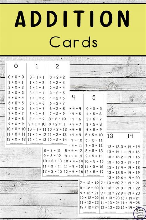 Free Addition Cards Simple Living Creative Learning