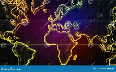 World Map Animated World Map With Effects And Glowing Particles Stock