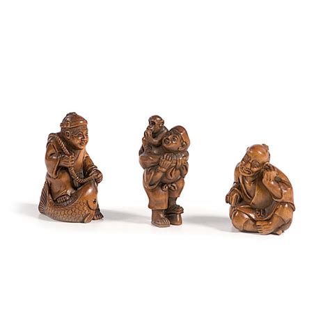 carved hardwood netsukes group of three cowan s auction house the