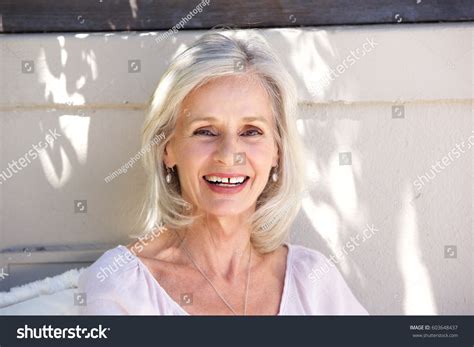 Close Portrait Beautiful Older Woman Smiling Stock Photo 603648437