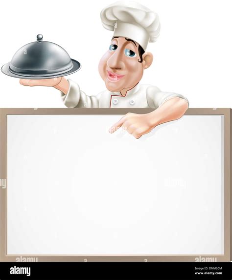 A Cartoon Chef Character Holding A Silver Platter And Pointing At A