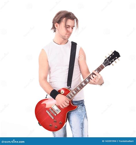 Portrait In Full Growtha Young Guy With A Guitar Stock Photo Image