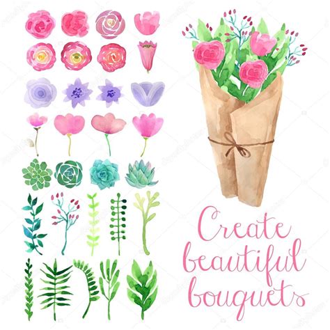Watercolor Flower Bouquets — Stock Vector © Nadyakr 81477536