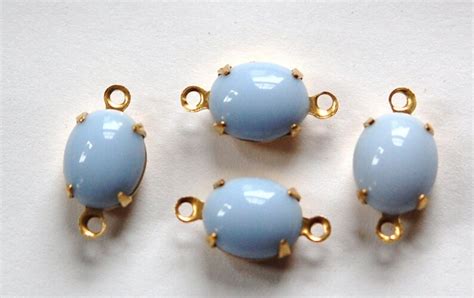 Vintage Opaque Light Blue Oval Stones In 2 Loop Brass Setting Etsy