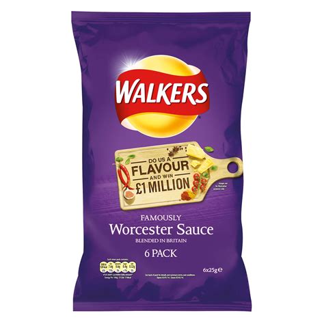 Walkers Worcester Sauce Flavour Potato Crisps 6 X 25g Multipack