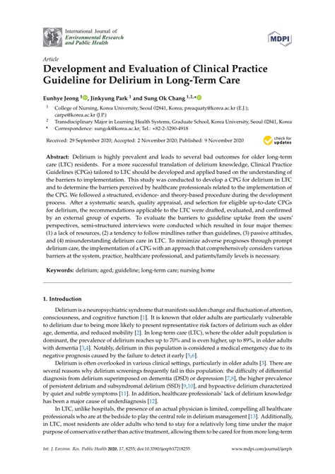 Pdf Development And Evaluation Of Clinical Practice Guideline For Delirium In Long Term Care
