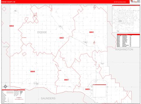 Dodge County Ne Zip Code Wall Map Red Line Style By Marketmaps