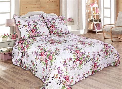 All For You 3pc Reversible Quilt Set Bedspread And Coverlet With Flower Prints 4 Different