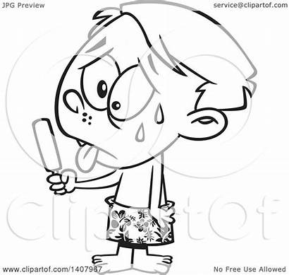 Cartoon Boy Eating Popsicle Sweaty Clipart Illustration