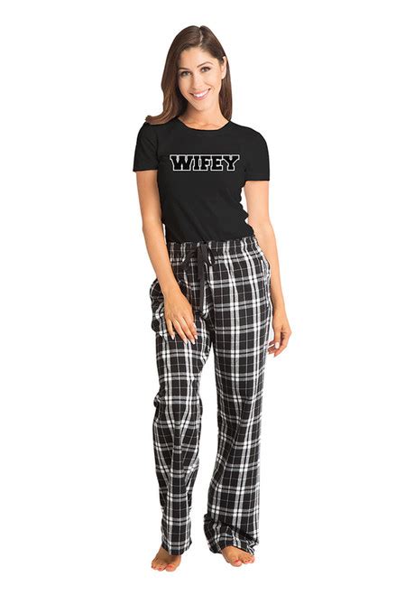 Wifey And Hubby Matching Couple Flannel Pajama Pants Set Zynotti