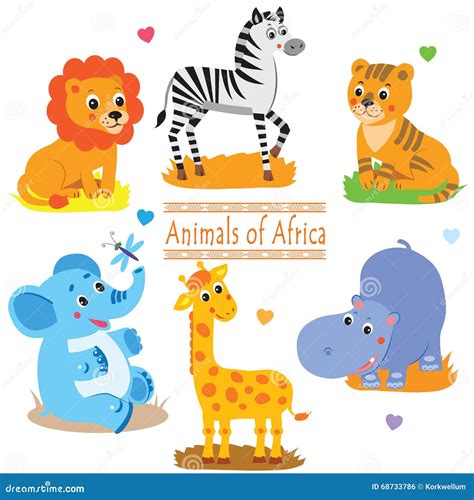 Cartoon Safari Animals Pack Cute Vector Set 68733786