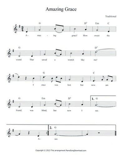 Below is amazing grace with notes made easy to read, for reluctant note readers. Amazing Grace: free lead sheet | Amazing grace sheet music, Lyrics and chords