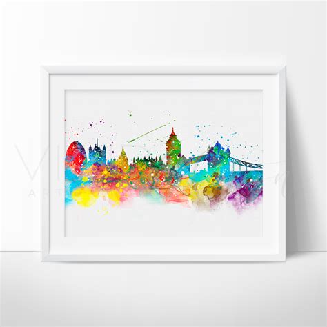 London Skyline Art Prints Watercolor Art Wall Art Prints