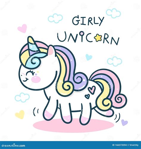 Cute Pony Vector Unicorn Cartoon Girly Doodles Kawaii Animal