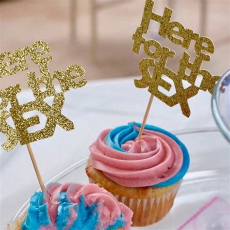 Gender Reveal Cupcake Topper Here For The Sexreveal Party Etsy