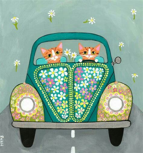 Folk Art Painting Cat Painting Cats Meow Cats And Kittens Flower