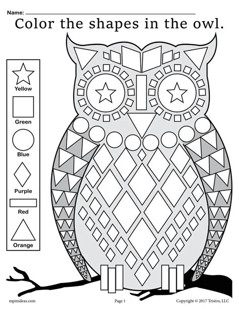 Fall Themed Owl Shapes Worksheet And Coloring Page Supplyme
