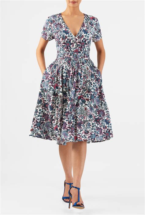 Shop Floral Vine Print Surplice Belted Dress Eshakti