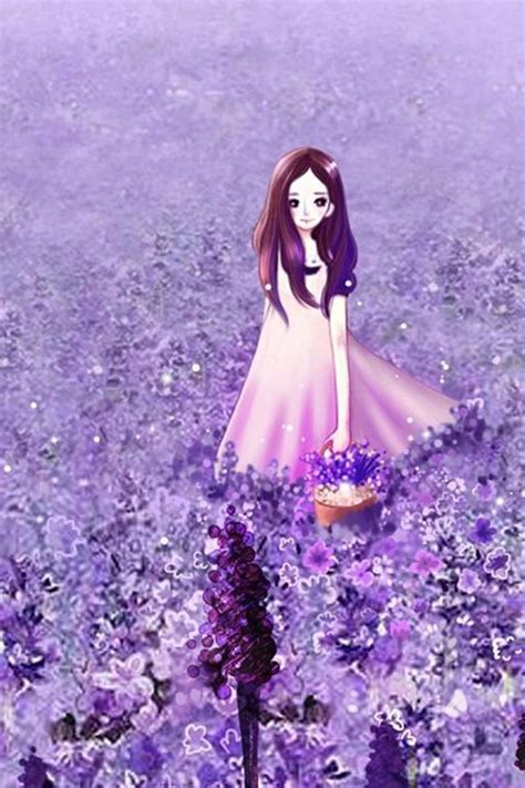 Anime Cute Little Girl In Lavender Garden Iphone 4s Wallpaper Download