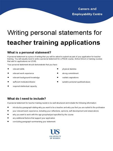 Personal Statement For Teacher Training Pdf