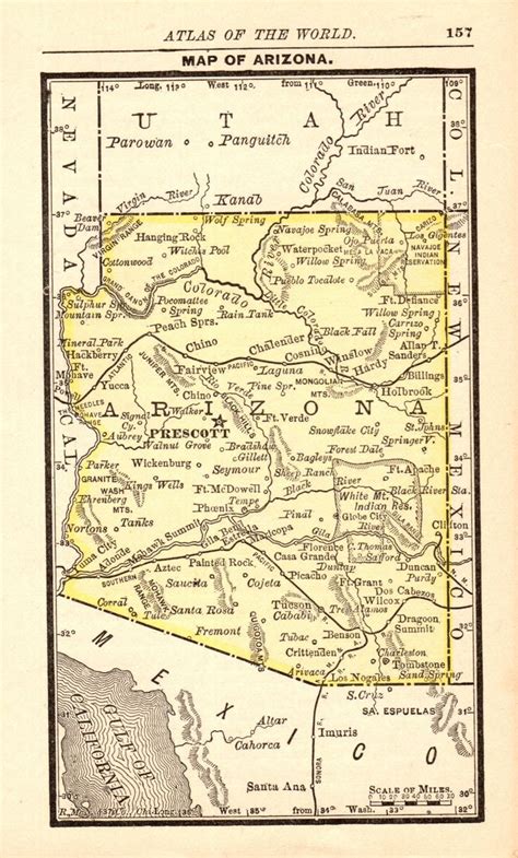 1888 Tiny Arizona State Map Antique Map Of Arizona Miniature Etsy