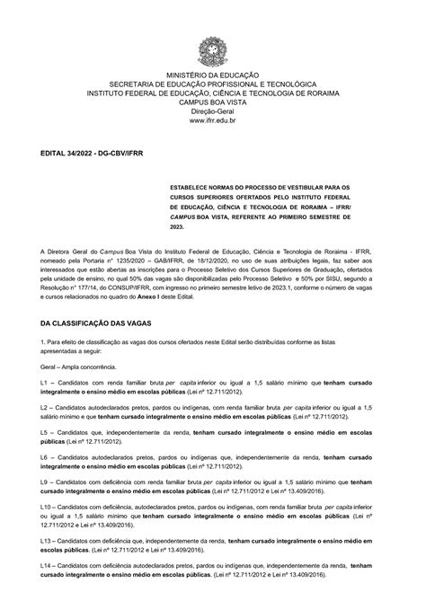 Edital Ifrr 2023 Ensino Médio