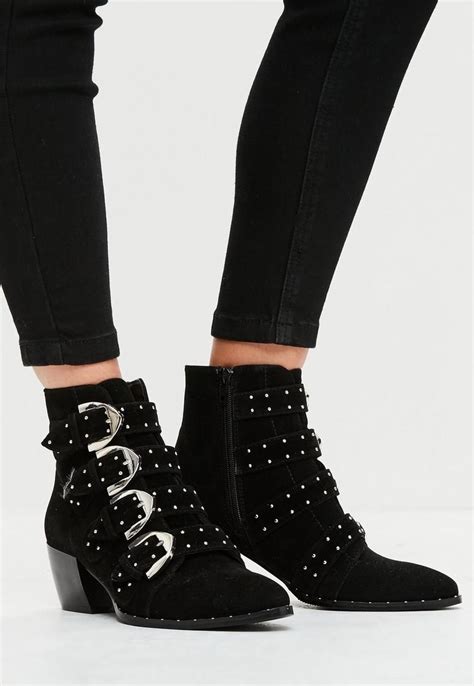 Black Studded Strap Ankle Boots Boots Buckle Ankle Boots Women