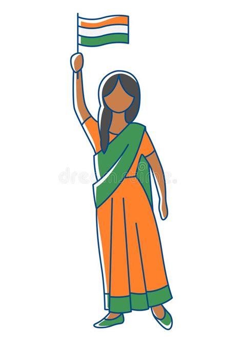 Illustration Of Girl Holding Flag Of India Indian National Traditional Holiday Symbol Stock