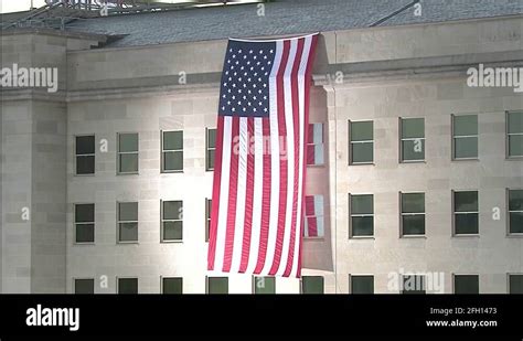 American Flag Unfurled At 911 Pentagon Memorial Ceremony 2017 Stock