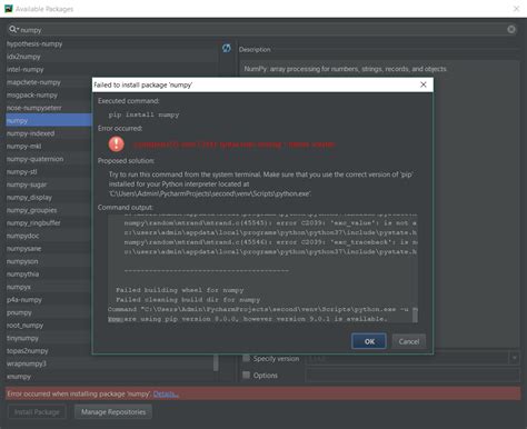 Unable To Call Numpy In Pychar Module Notfounderror No