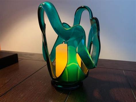 Teal Free Form Fused Glass Sculpture Glass Art Candle Holder Delphi Artist Gallery
