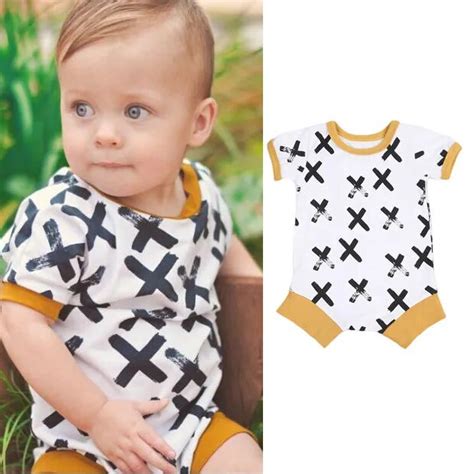 Casual Cotton O Neck Striped Cross Newborn Baby Boy Clothes Short