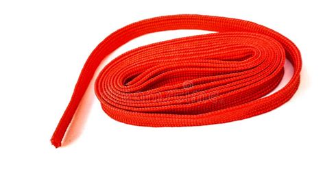 Red Rope On White Background Fabric Rope In Red Color Folded In A Coil