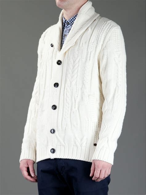 Woolrich Cable Knit Cardigan In White For Men Lyst