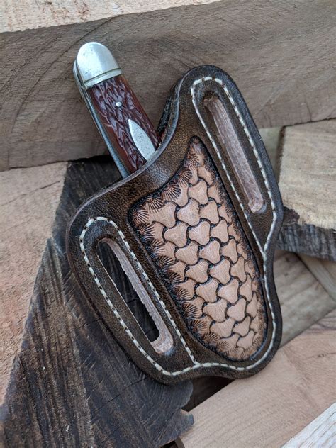 Custom Cowboy Leather Knife Sheaths With A Floral Pattern Case