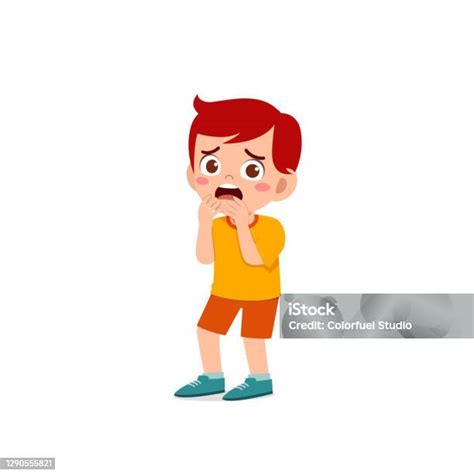 Cute Little Kid Boy Feeling Scared And Shocked Expression Gesture Stock
