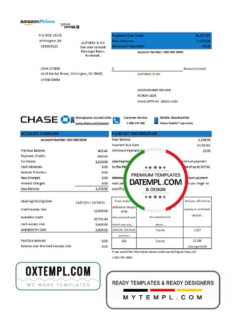 Usa Chase Bank Credit Card Statement Template In Xls And