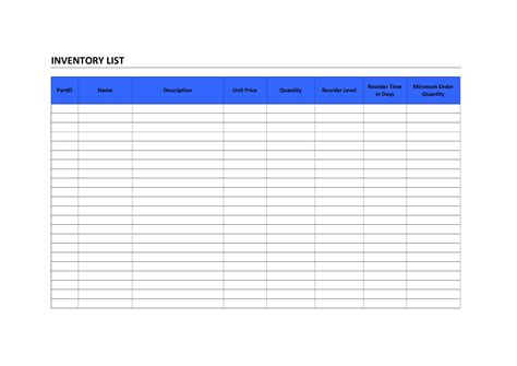 Printable Inventory List Template