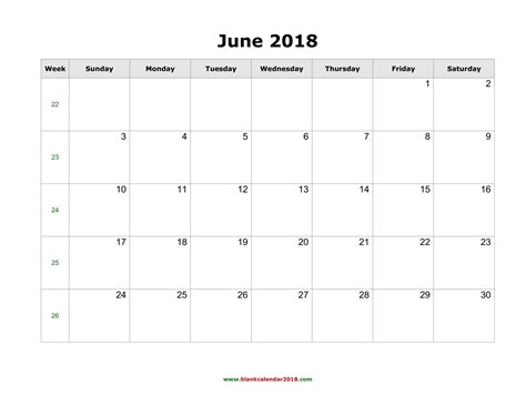 Blank Calendar June 2018 Landscape