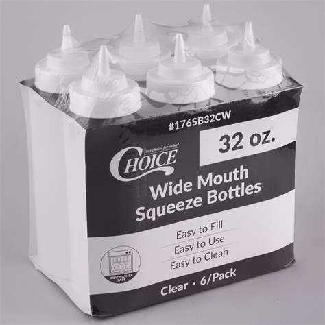 32 Oz Squeeze Bottle Clear Wide Mouth 6pack