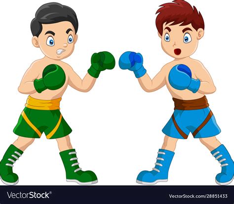 Cartoon Boys Are Boxing Each Other In A Match Vector Image