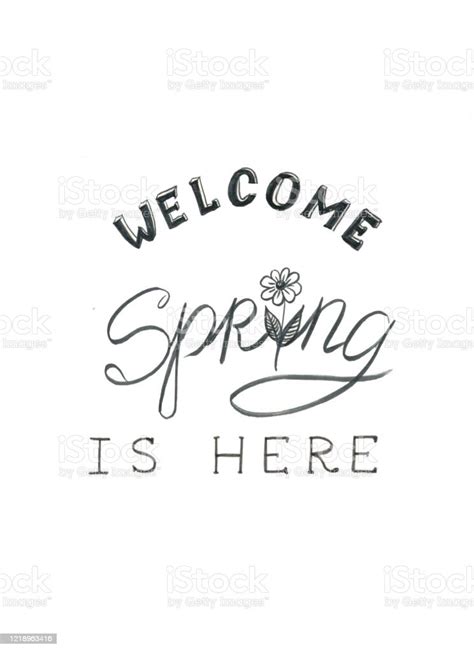 Lettering Spring Is Here Welcome Words Text Stock Illustration