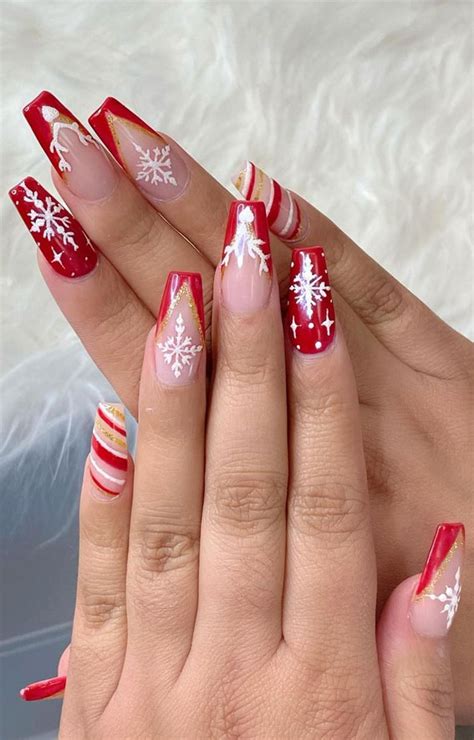 50 Stylish Festive Nail Designs Red And Gold Glitter V French Nails