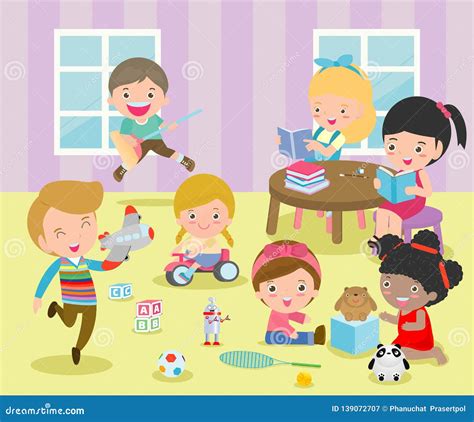 Group Of Happy School Kids In Classroomchildren`s Activity In The
