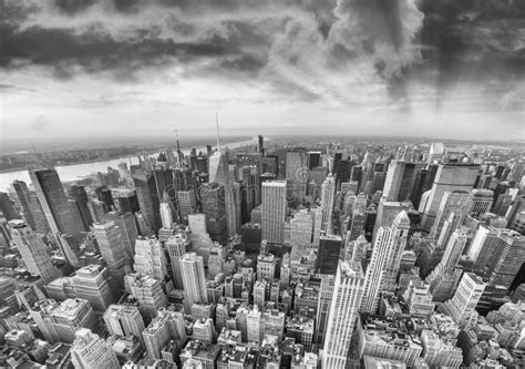 Aerial Night View Of Manhattan From Rooftop Stock Photo Image Of